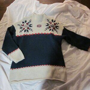 Vintage Eddie Bauer USA 80s wool tunic snowflake sweater Med mock neck